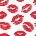 Lipstick kiss print isolated seamless pattern. Red vector lips set. Different shapes of female sexy red lips. Sexy lips Royalty Free Stock Photo