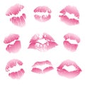 Lipstick kiss print isolated vector set Royalty Free Stock Photo