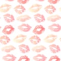 Lipstick kiss seamless background. Pastel colors. Royalty Free Stock Photo