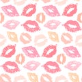 Lipstick kiss seamless background. Pastel colors.