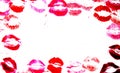 Lipstick kisses marks frame love erotic background Royalty Free Stock Photo