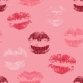 Lipstick kisses seamless pattern. Red lips prints. Romantic background. Vector illustration. Royalty Free Stock Photo