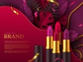 Lipstick makeup ad, cosmetics beauty product.