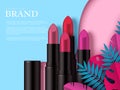 Lipstick makeup ad, cosmetics beauty product.