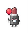 Lipstick mascot illustration is playing balloon