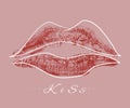 Lipstick print from a kiss, sketch. The concept of romance, love, good feelings. Vector illustration.