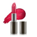 Lipstick realistick illustration with red color smear.