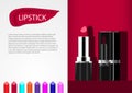 Lipstick with sample colors and template for magazine or brochure