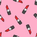 Lipstick seamless doodle pattern