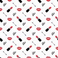 Lipstick seamless pattern, hand drawn fashion and beauty elements, vector illustration