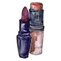 Lipstick sketch glamour illustration in a watercolor style isolated element. Watercolour background set.