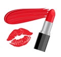 Lipstick smears vector set in realistic style. Red lips. Imprint of kiss for beauty design.