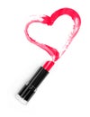 Lipstick and a trace in the form of heart closeup i Royalty Free Stock Photo