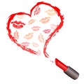 Lipstick, trace in the form of heart and kisses