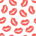 Lipstick trace on white background hand drawing seamless pattern