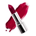 Lipstick tube and sample texture isolated on white background, beauty make-up cosmetics and luxury makeup product, generative ai