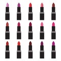 Lipstick tubes in different colors set in flat style Royalty Free Stock Photo