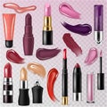 Lipstick vector beautiful red color fashion pink lipgloss lip makeup illustration set of shiny liquid female cosmetic