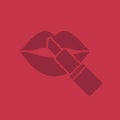 Lipstick with woman`s lips glyph color icon