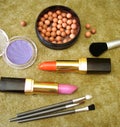 Lipsticks and brown rouge Royalty Free Stock Photo