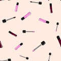 Lipsticks seamless pattern. Hand drawn colorful cosmetic elements