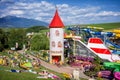 Colorful water slides in aquapark Tatralandia in town Liptovsky Mikulas at Slovakia Royalty Free Stock Photo