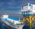 Liqiud Hydrogen renewable energy in vessel - LH2 hydrogen gas for clean sea transportation on ship with composite cryotank for