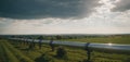 Liquefied natural gas pipelines overland through the natural landscape