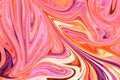 Liquid Abstract Marble Pattern With Living Coral, Pink, Yellow and Violet Color Art Form. Digital Background With Abstract Liquid