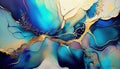 Liquid Abstrct Blue and Gold Alcohol Ink Painting Background AI Generative Royalty Free Stock Photo