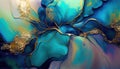 Liquid Abstrct Blue and Gold Alcohol Ink Painting Background AI Generative Royalty Free Stock Photo