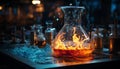 Liquid alcohol flame drink science whiskey close up glass material bar generated by AI Royalty Free Stock Photo