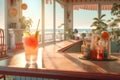 glass vintage interior party bar exotic alcohol beverage tropical drink cocktail. Generative AI. Royalty Free Stock Photo