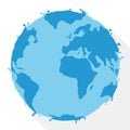 Liquid blue globe in flat style and long shadow, Vector illustration Royalty Free Stock Photo