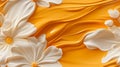 Liquid Camomile background. Yellow and white minimalist banner with liquid flower. Trendy digital pastel style