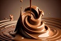 Liquid chocolate being poured in swirling motion, wave, flow. Generative i.