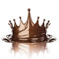 Liquid chocolate crown splash. In a liquid chocolate pool. With circle ripples. Side view, isolated on white background Royalty Free Stock Photo