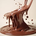 Liquid chocolate crown splash. In a liquid chocolate pool. With circle ripples. Side view, isolated on white background