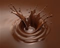 Liquid Chocolate crown splash in a pool of liquid chocolate. Generative A.I