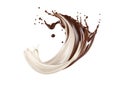 Liquid chocolate. Milk and Chocolate mix Splash. Milk and chocolate flow. Royalty Free Stock Photo