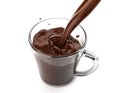 Liquid chocolate pouring in a glass mug with little splash Royalty Free Stock Photo