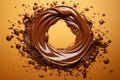 Liquid chocolate spiral splash explosion. Generative AI