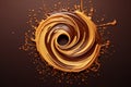 Liquid chocolate spiral splash explosion. Generative AI