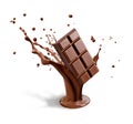 Liquid chocolate splash morphing in a chocolate bar. Generative A.I