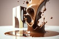 liquid chocolate, splashes of chocolate, drips, drops of chocolate, generative AI tools Royalty Free Stock Photo