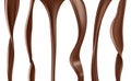 Liquid chocolate stream. Flowing delicious sauce or dark chocolate vector realistic pictures