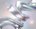 Liquid chrome abstract sculpture with iridescent metallic surfaces and floating bubbles against a soft gradient background with Royalty Free Stock Photo