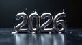 Liquid Chrome Numbers Representing the Year 2026 on a Dark Shiny Surface Royalty Free Stock Photo