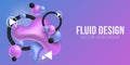 Liquid colorful shapes on a on a purple-blue background. Fluid gradient shapes concept. Abstract geometric elements. Futuristic Royalty Free Stock Photo