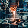 Liquid copper being poured into ingots